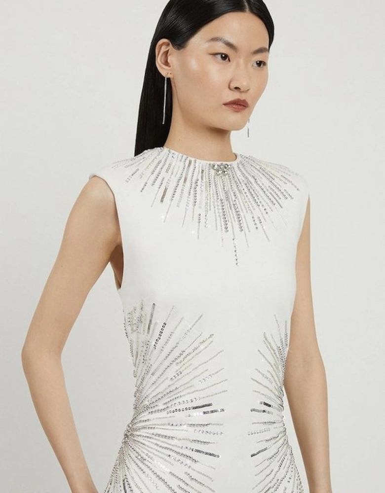 Beaded And Embellished Ponte Jersey Midi Dress