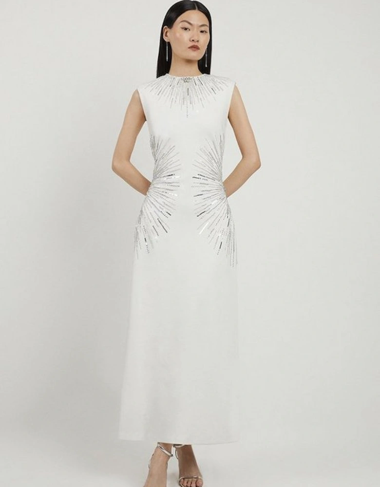 Petite Beaded And Embellished Ponte Jersey Midi Dress