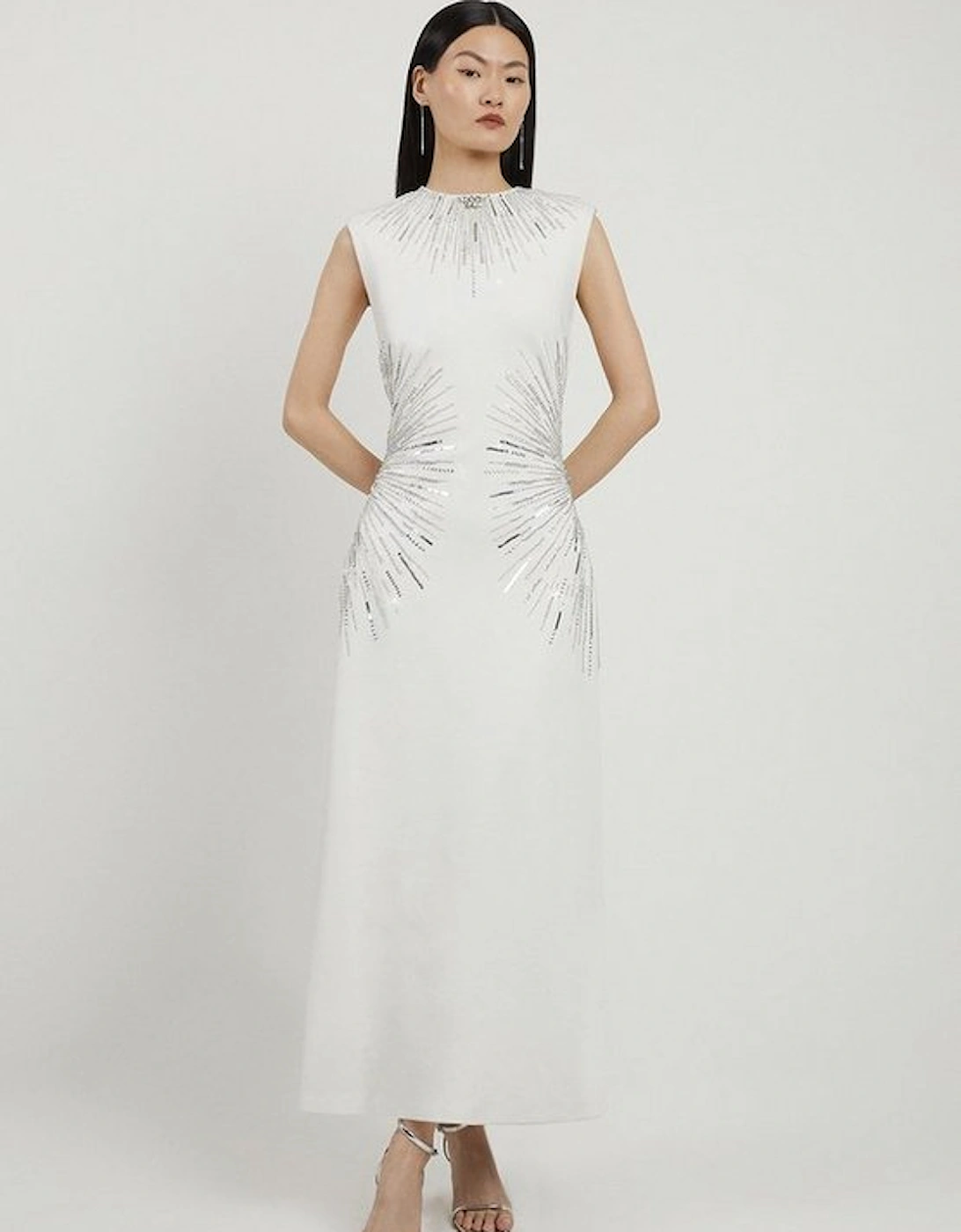 Beaded And Embellished Ponte Jersey Midi Dress