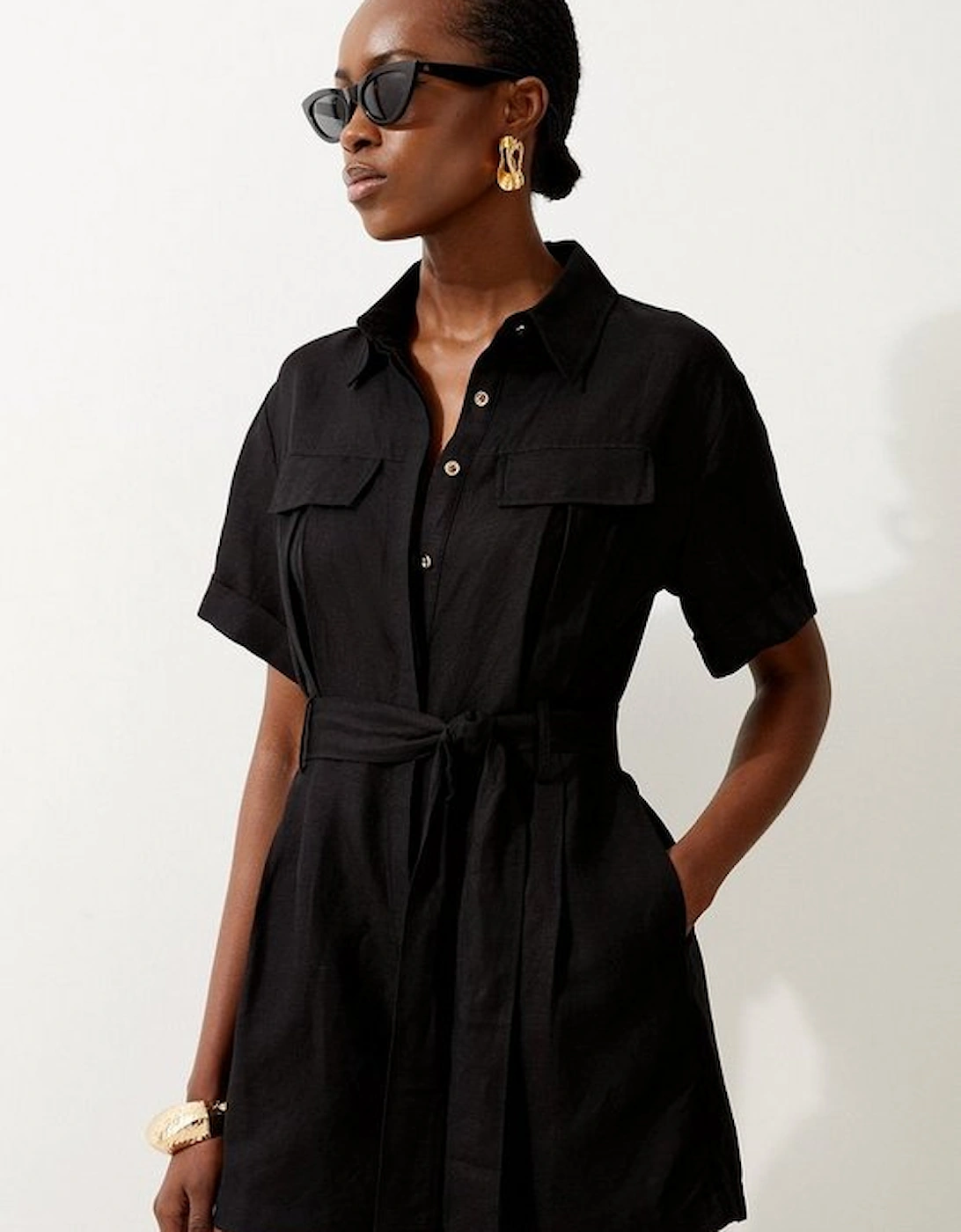Viscose Linen Belted Woven Playsuit