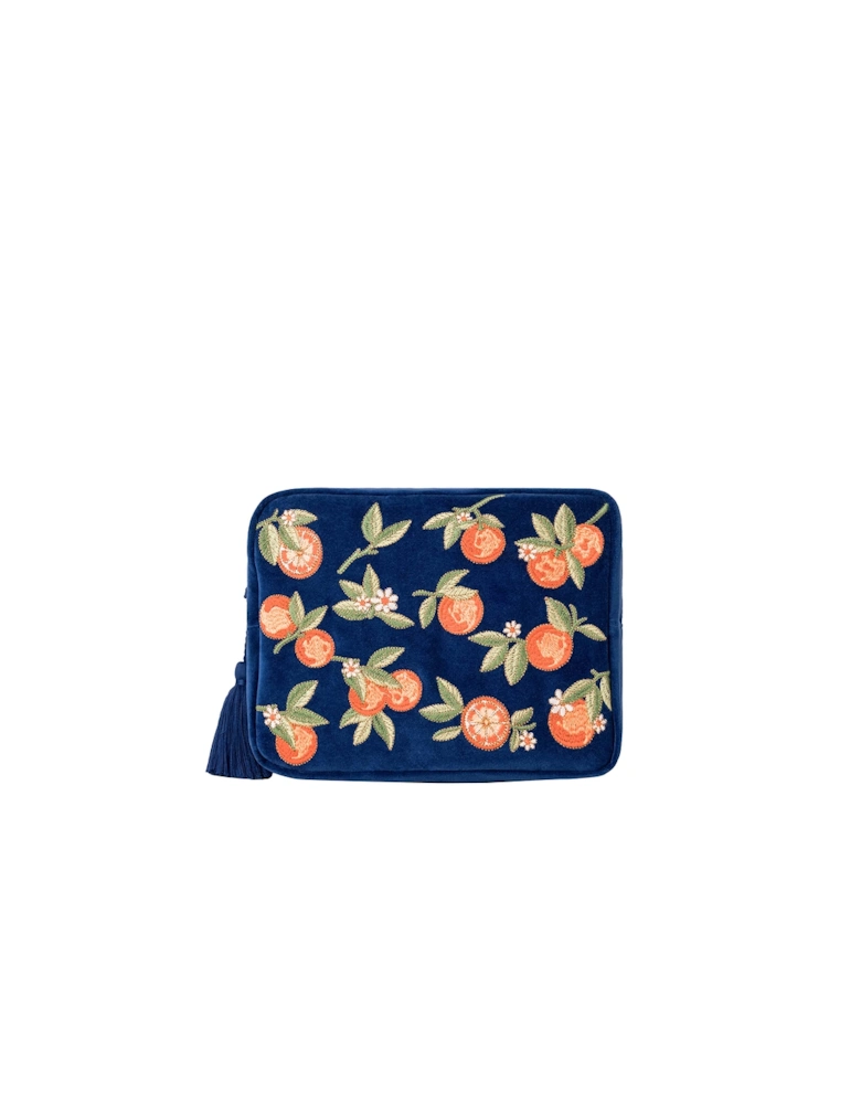 Orange Blossom Cobalt Velvet Wash Bag