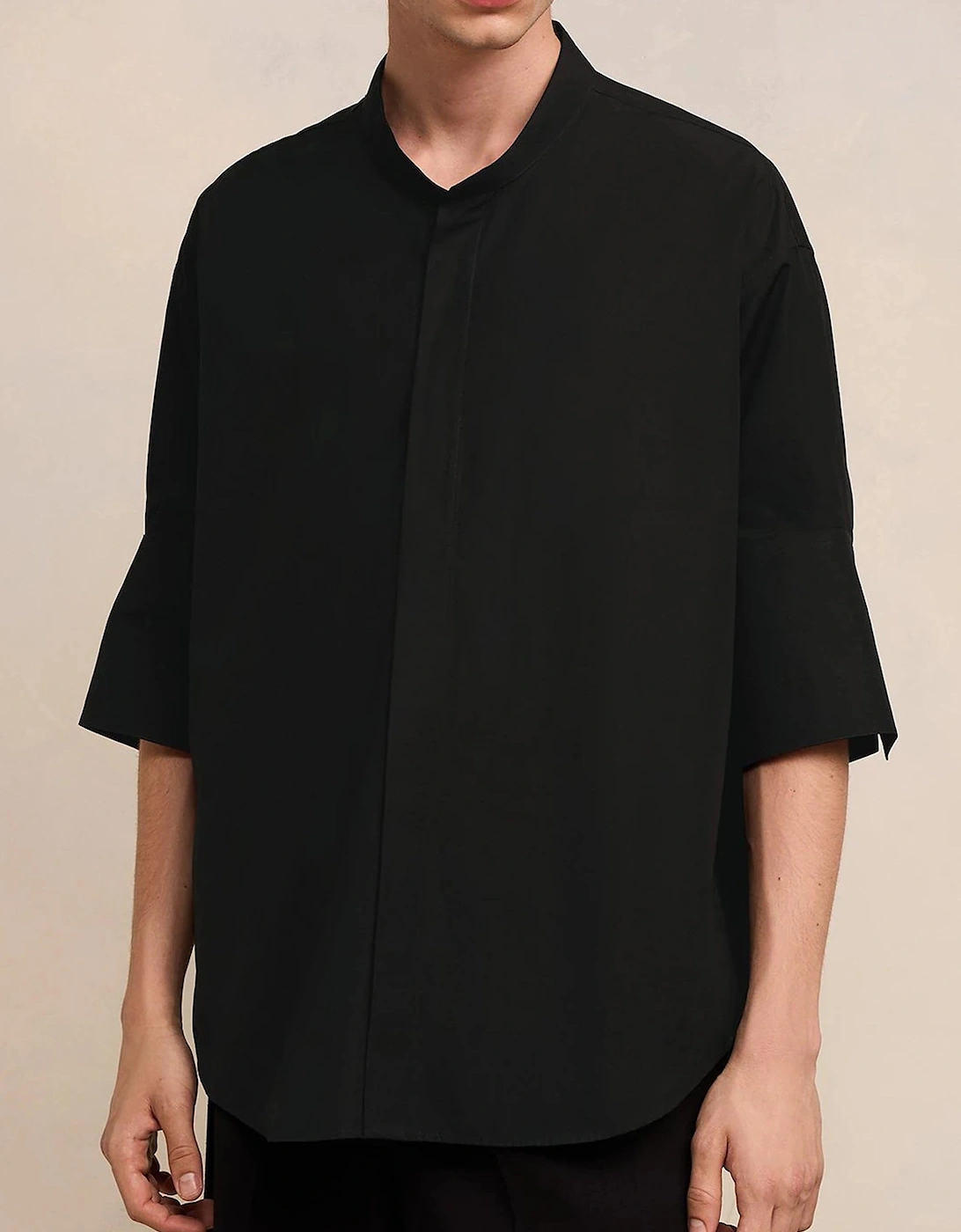 Mandarin Collar Poplin Shirt Black