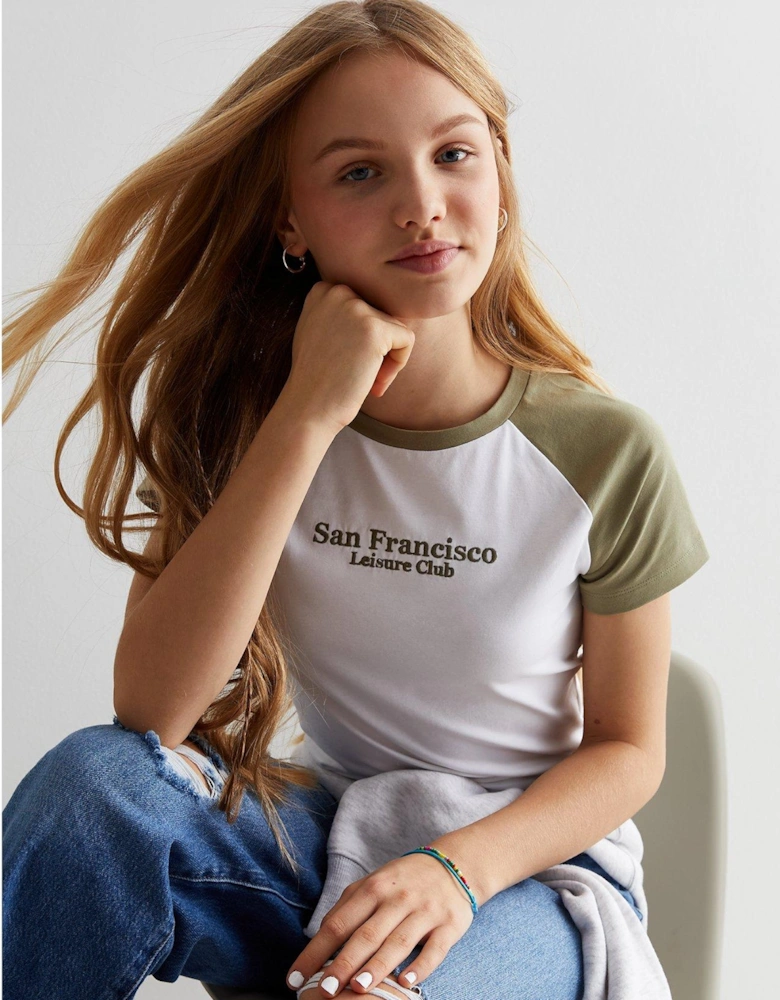 Girls Olive San Fran Logo Raglan T-shirt
