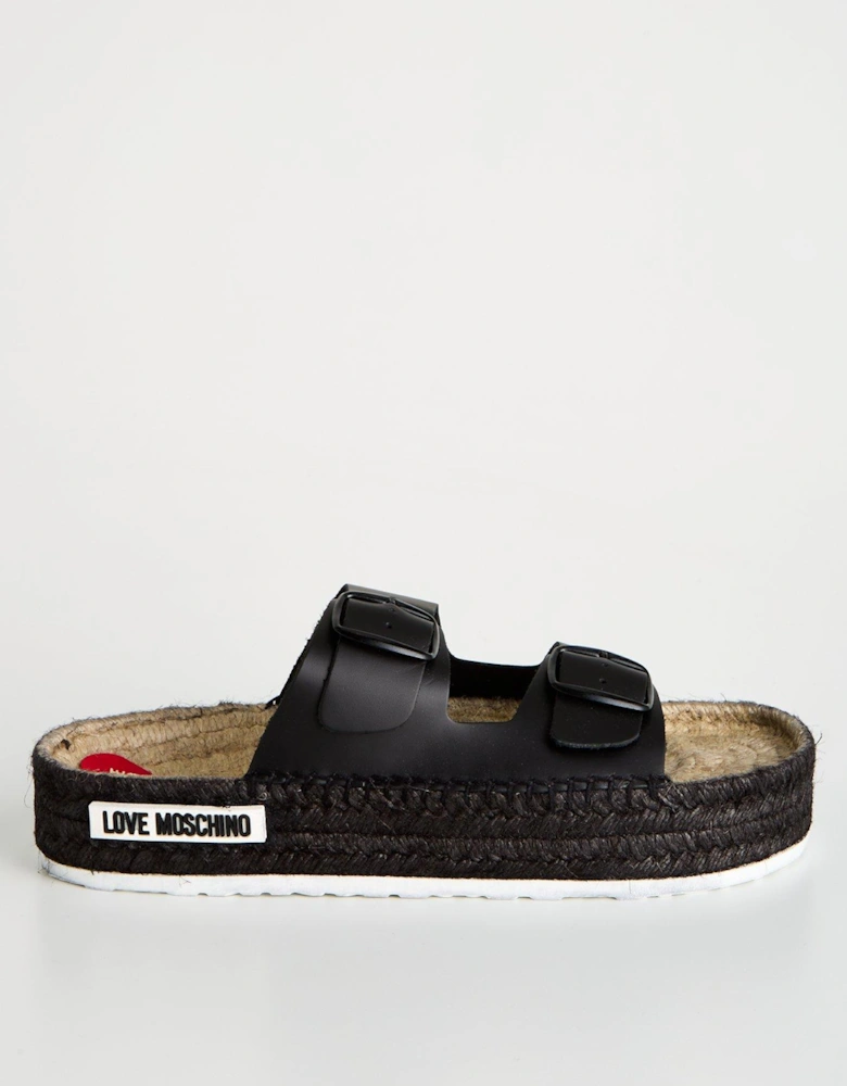 Woven Chunky Double Strap Sandals - Black 