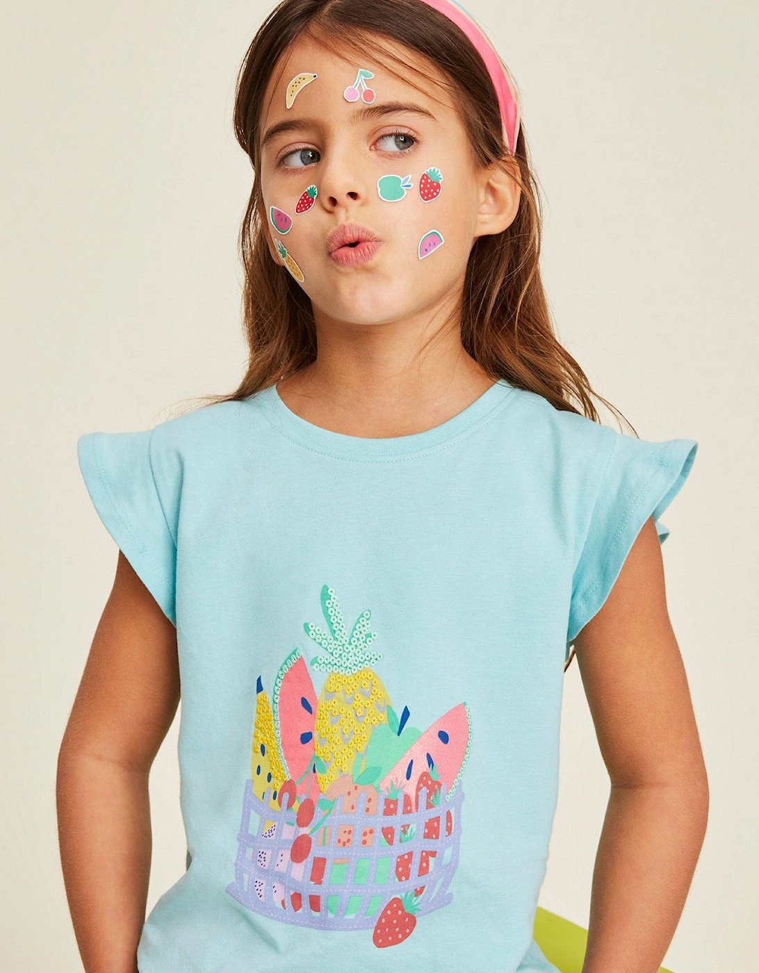Girls Fruit Basket Print Angel Sleeve Tshirt - Blue, 2 of 1