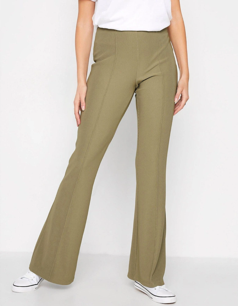 Ribbed Kick Flare Trousers - Sage