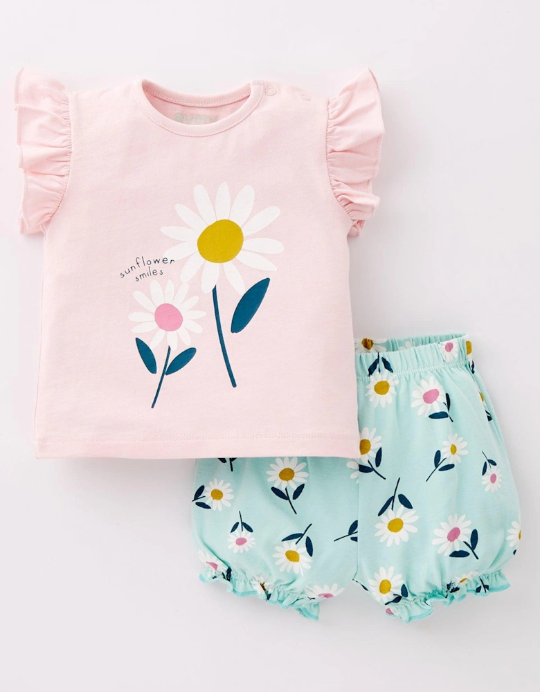 Baby Girls Short Sleeve Flower T-shirt And Short Set - Multi
