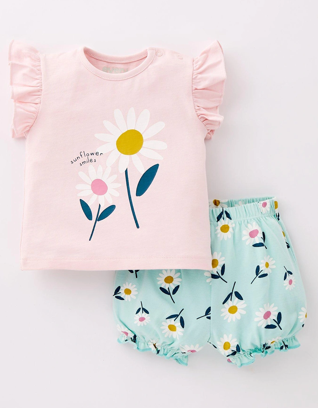 Baby Girls Short Sleeve Flower T-shirt And Short Set - Multi, 2 of 1