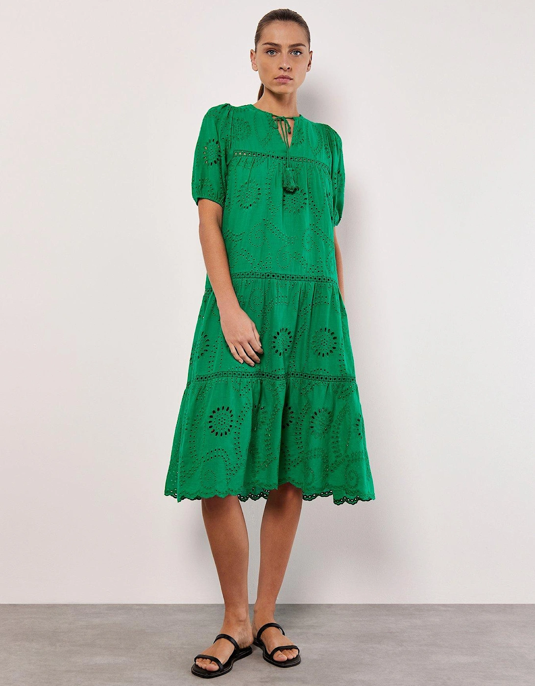Broderie Anglais Tiered Midi Dress, 2 of 1
