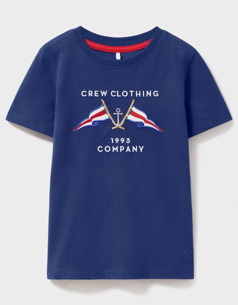 Boys Embroidered Logo Classic Short Sleeve T-Shirt - Navy