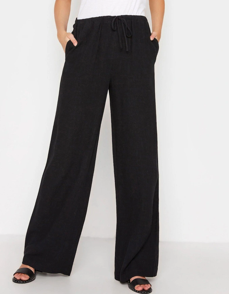 Linen Blend Wide Leg Trouser - Black