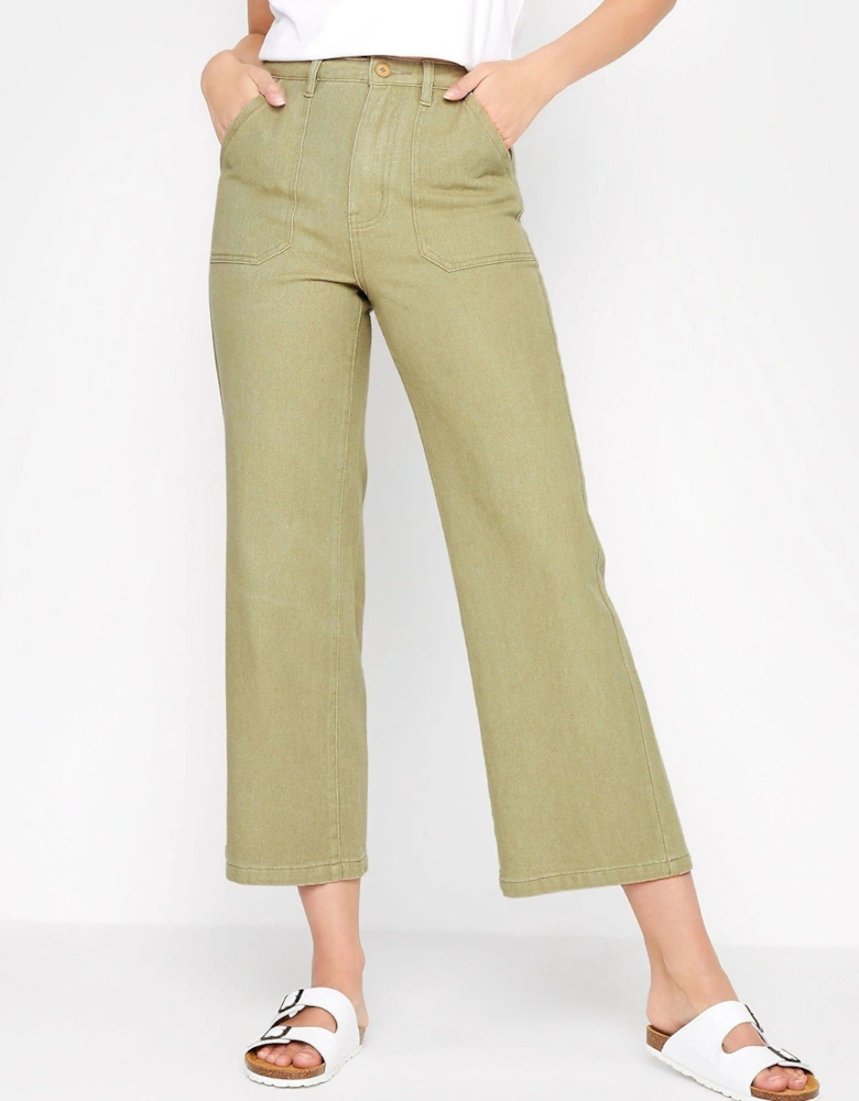 Twill Wide Leg Crop Trouser - Green 