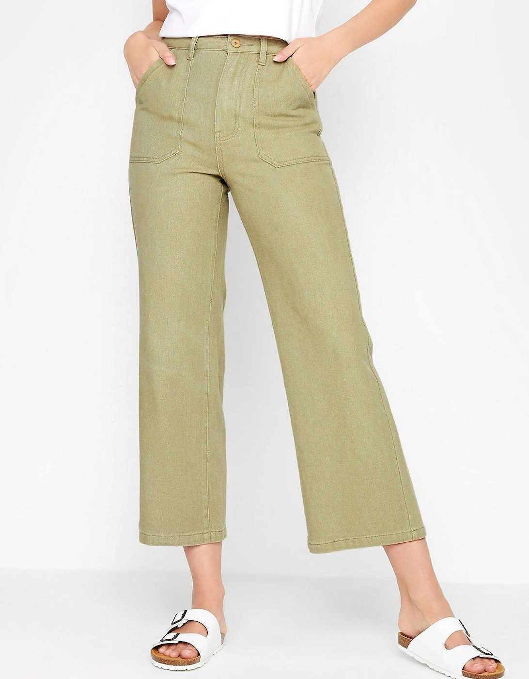 Twill Wide Leg Crop Trouser - Green , 2 of 1
