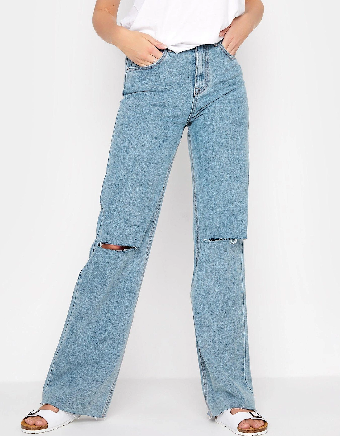 Ripped Knee High Rise Jeans - Blue, 2 of 1