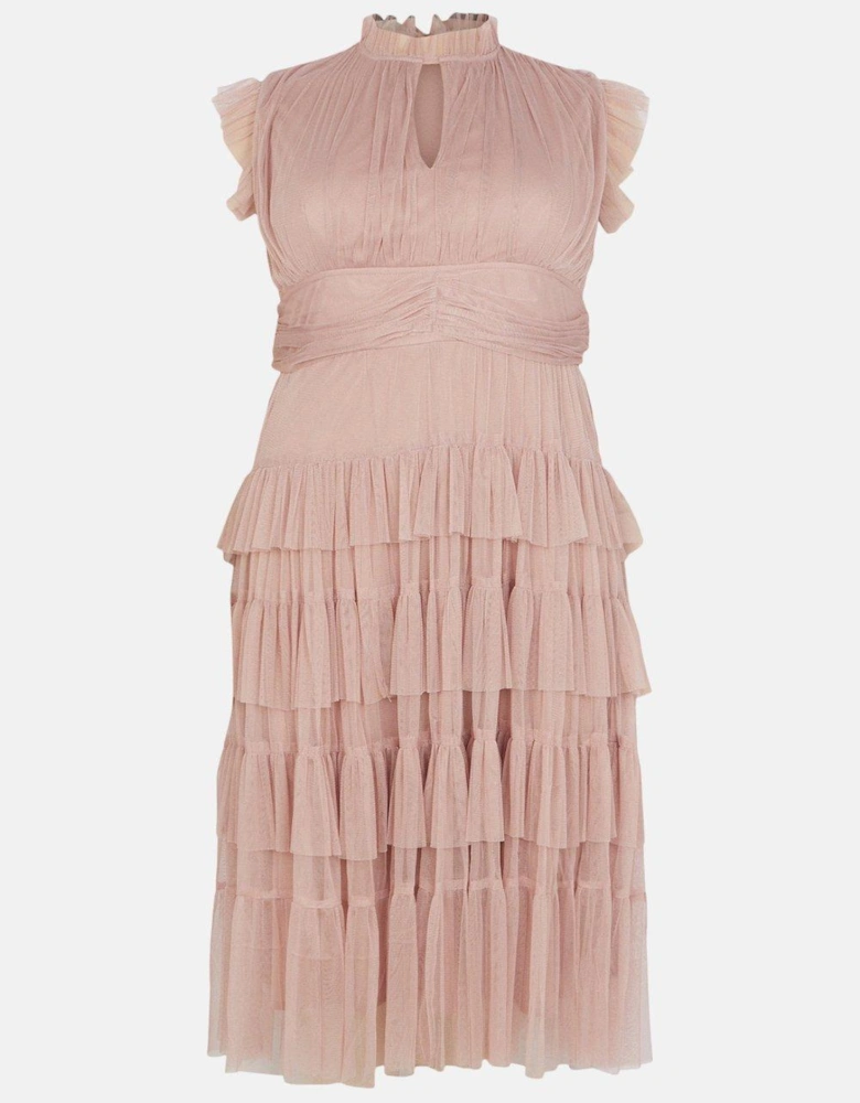 Plus Size Tulle Tiered Frill Sleeve Dress
