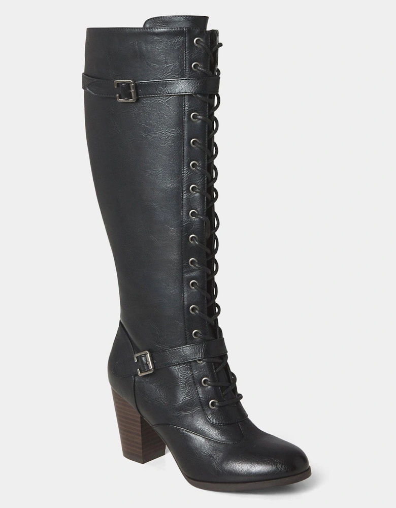 Sharp And Smart Lace High Leg Boots-black