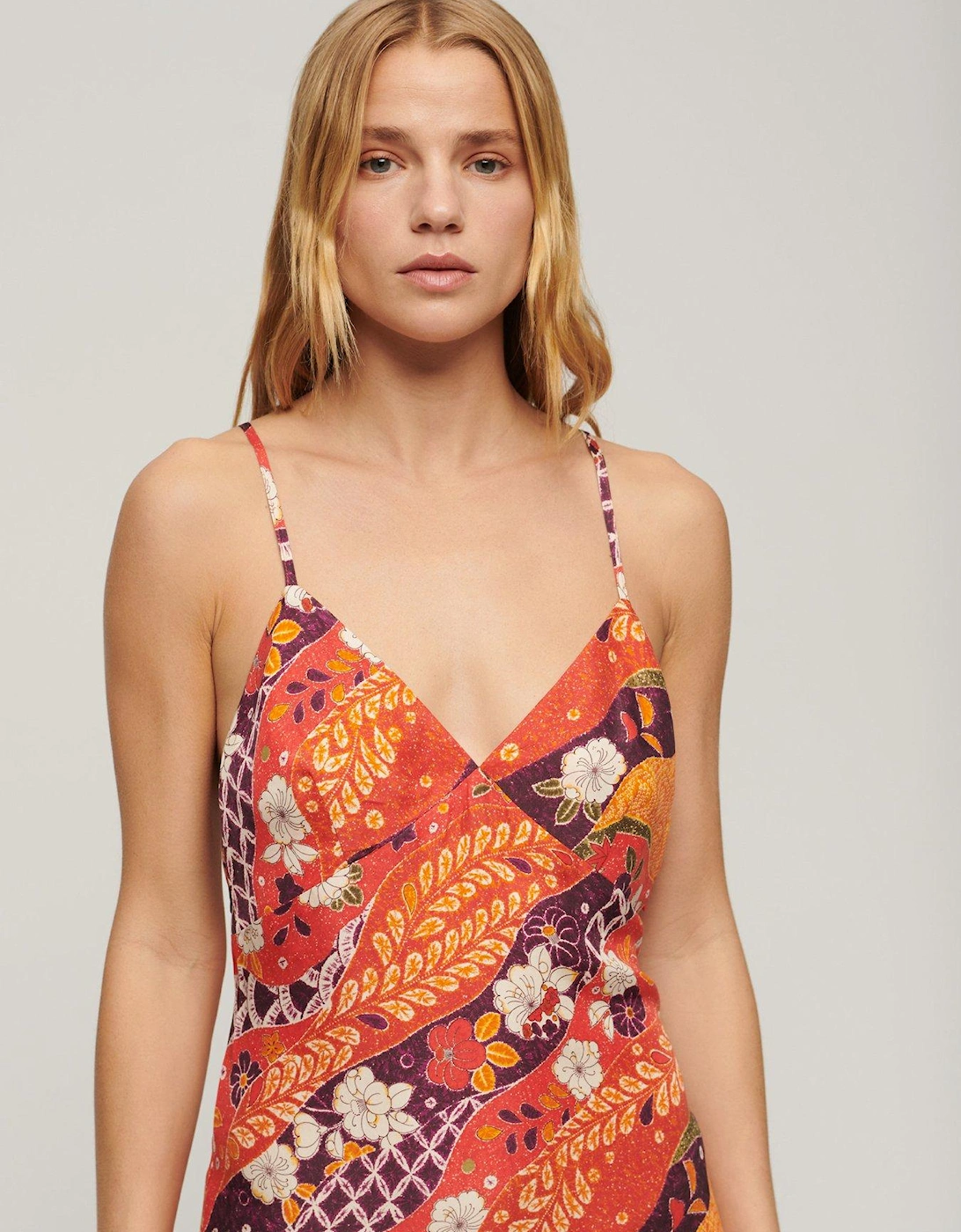 Printed Midi Slip Cami Dress - Red, 2 of 1