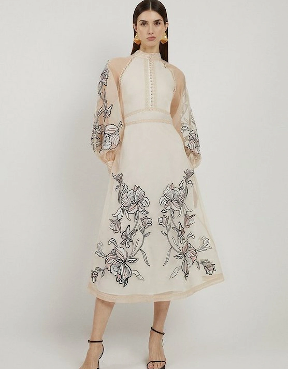 Floral Embroidery Organdie Woven Midi Dress, 4 of 3