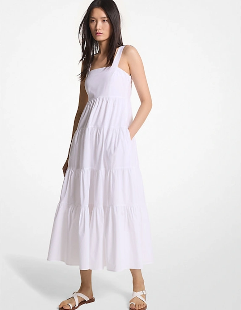 Stretch Cotton Poplin Tiered Midi Dress