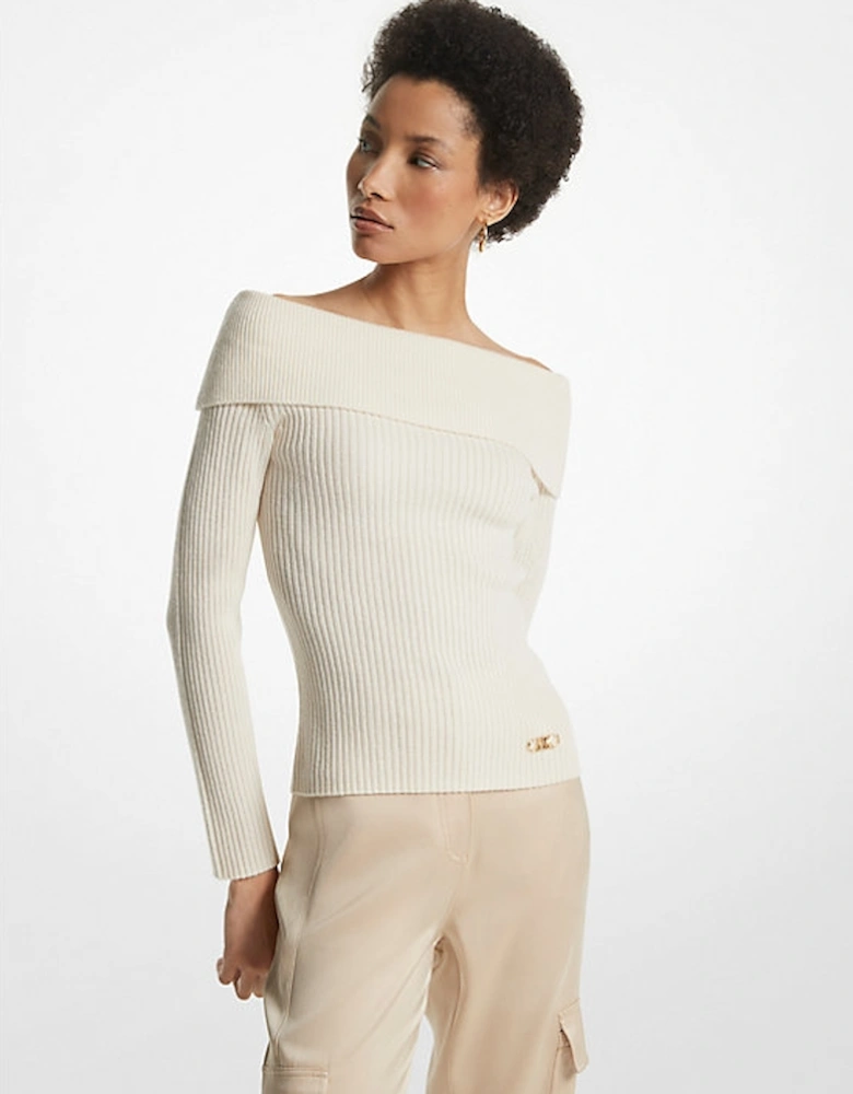 Merino Wool and Cashmere Off-The-Shoulder Sweater