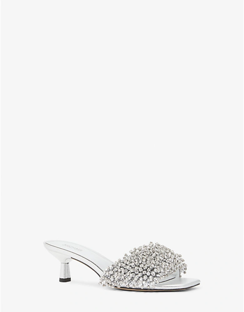 Amal Crystal Embellished Metallic Leather Kitten Heel