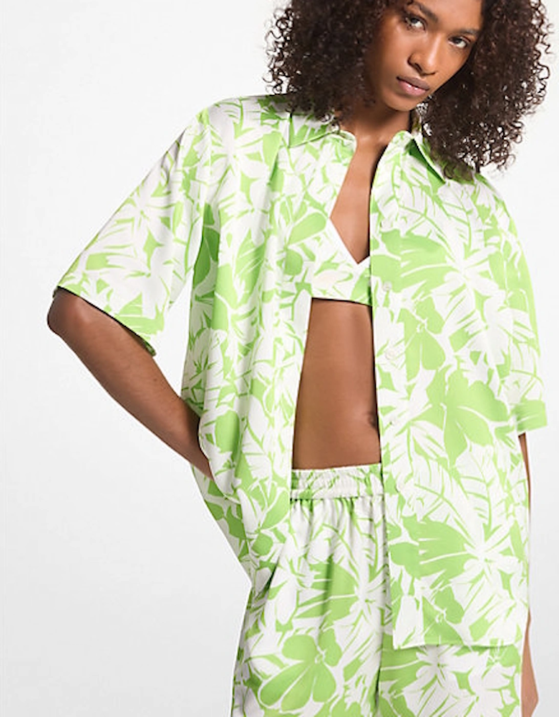 Palm Print Satin Cabana Shirt, 2 of 1