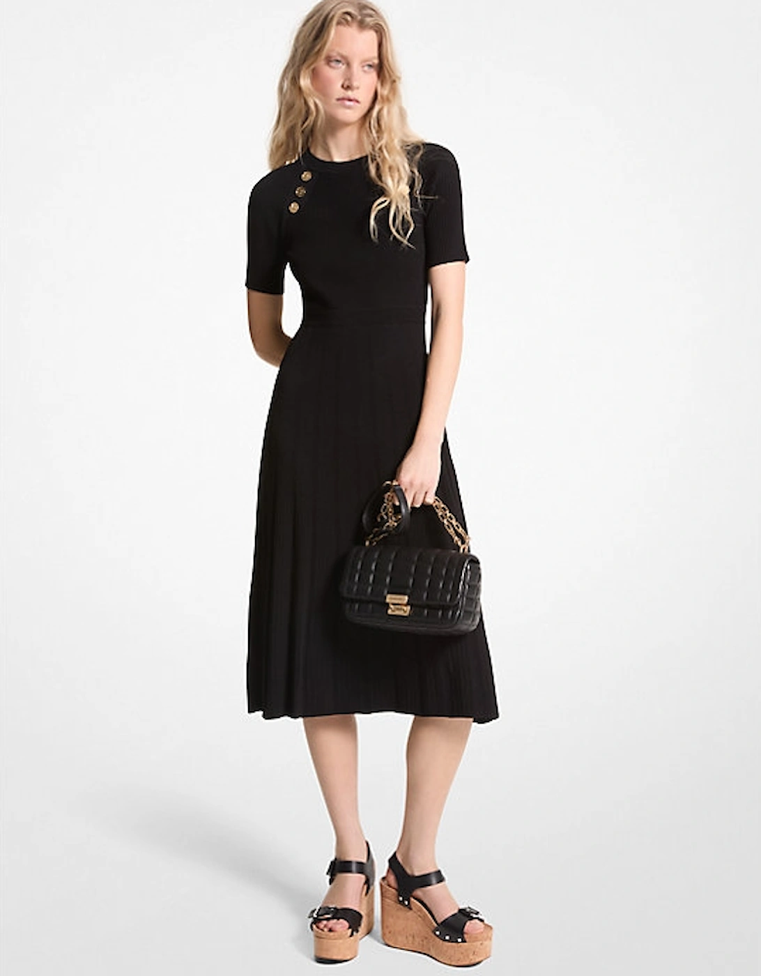 Ribbed Stretch Knit Button Midi Dress, 2 of 1