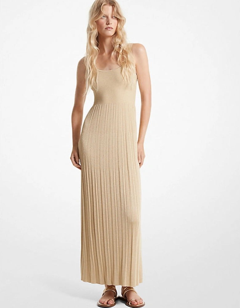 Ribbed Metallic Knit Flounce Tank Dress