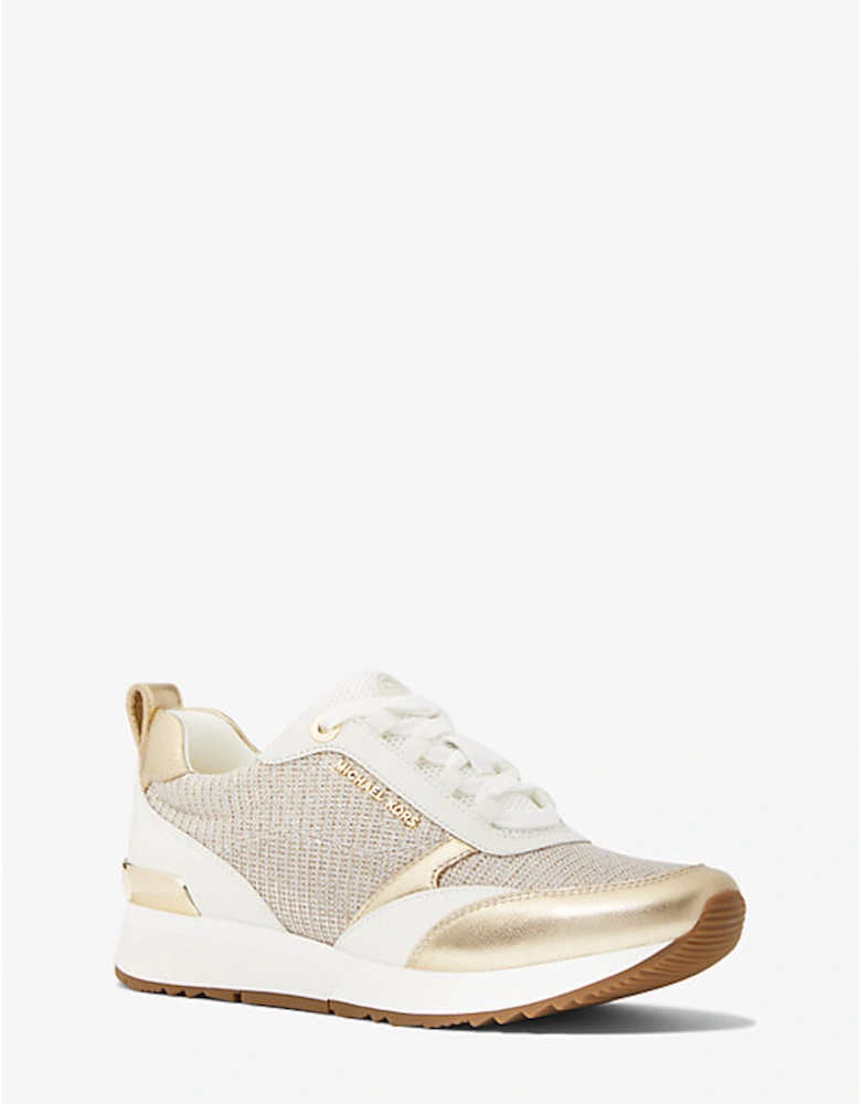 Allie Stride Leather and Glitter Chain-Mesh Trainer