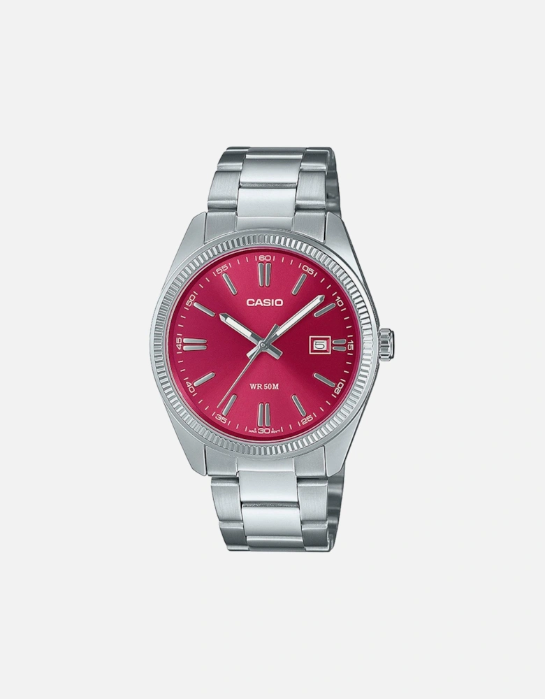 MTP-1302PD-4AVEF Stainless Steel Red Dial Bracelet Watch