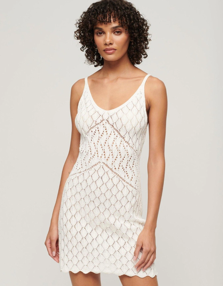 Crochet Cami Mini Dress - White