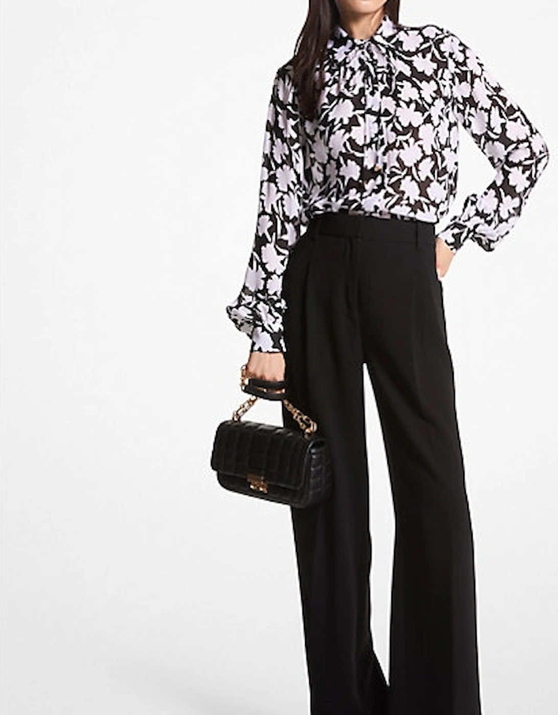 Shadow Floral Georgette Tie-Neck Blouse, 2 of 1
