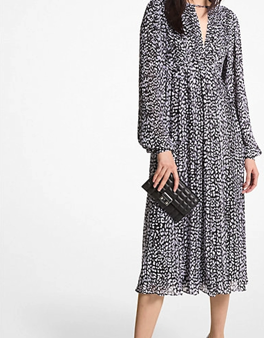 Pleated Leopard Print Georgette Midi Dress, 2 of 1