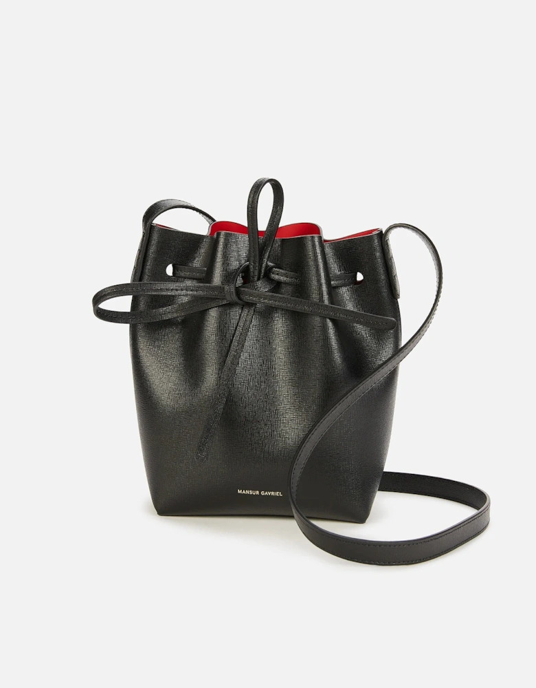 Women's Mini Mini Saffiano Bucket Bag - Black/Flamma - - Home - Women's Mini Mini Saffiano Bucket Bag - Black/Flamma