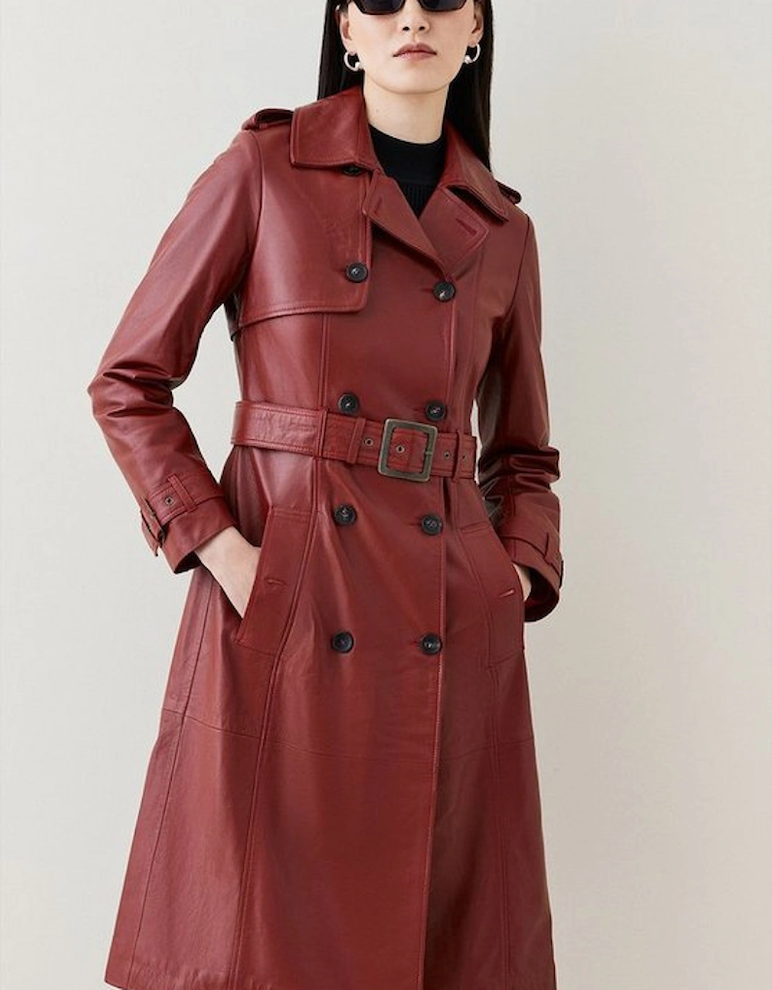 Leather Trench Belted Mac Coat, 5 of 4