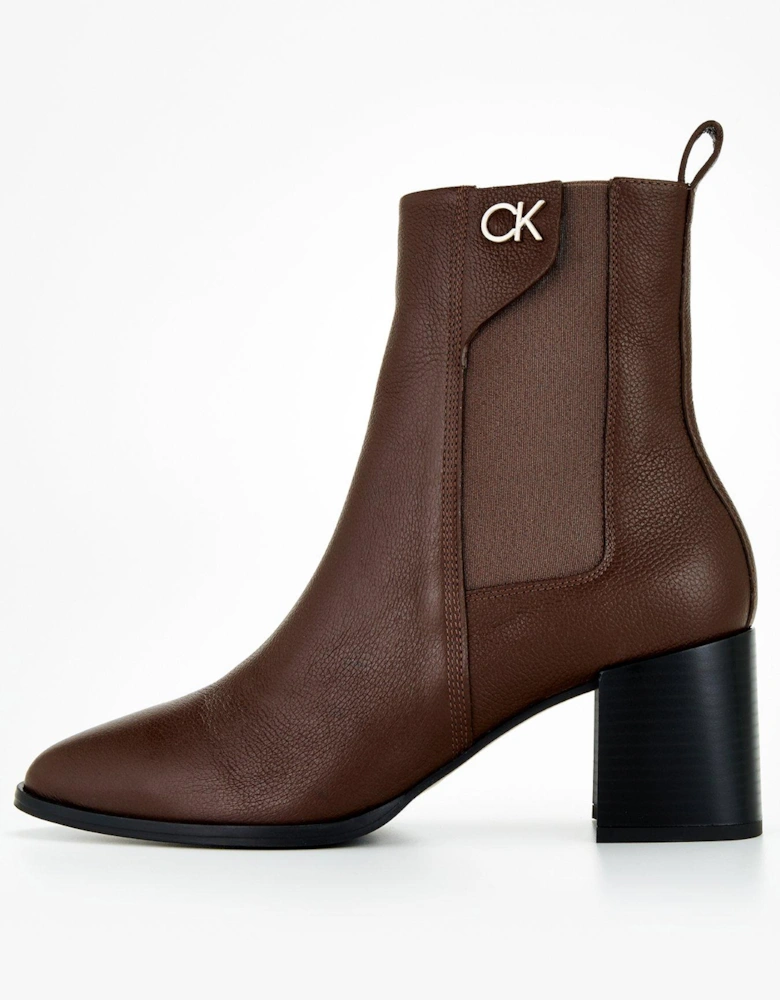 Almond Chelsea Leather Heel Boot - Brown