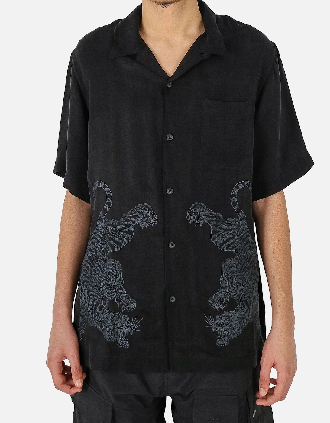 Double Dragon Embroidered Cupro Black Shirt, 5 of 4