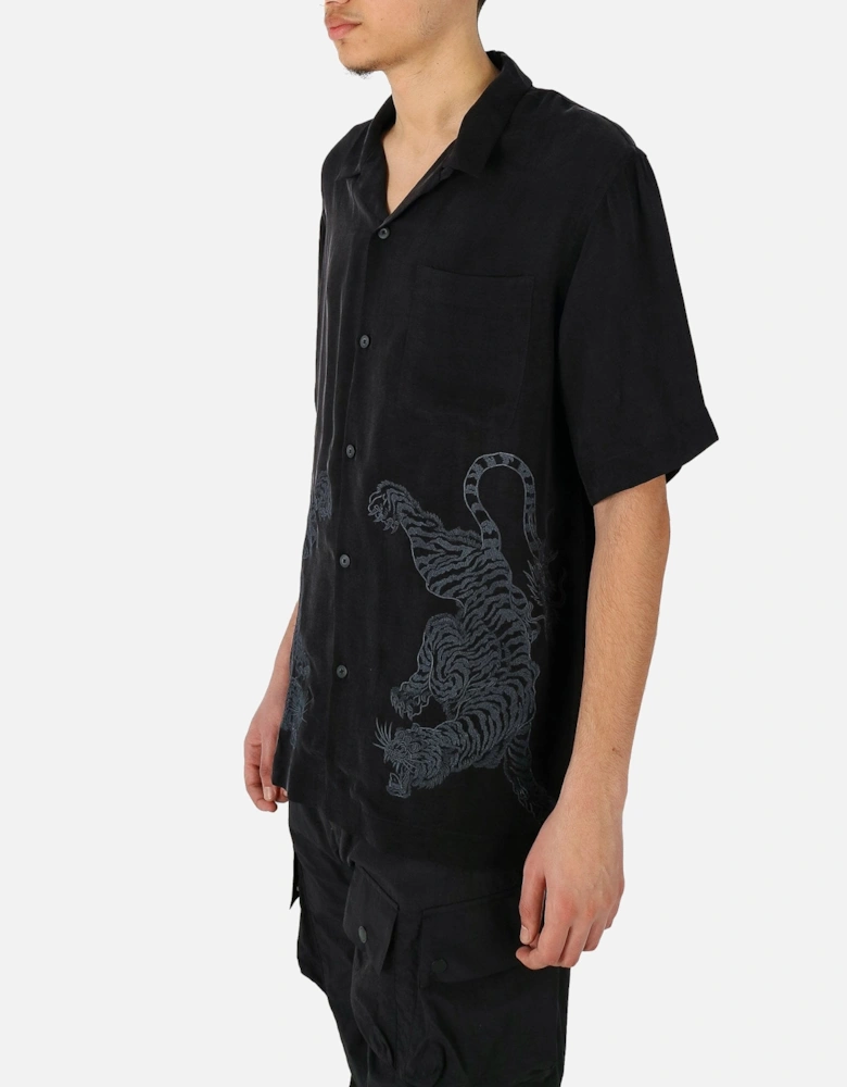 Double Dragon Embroidered Cupro Black Shirt