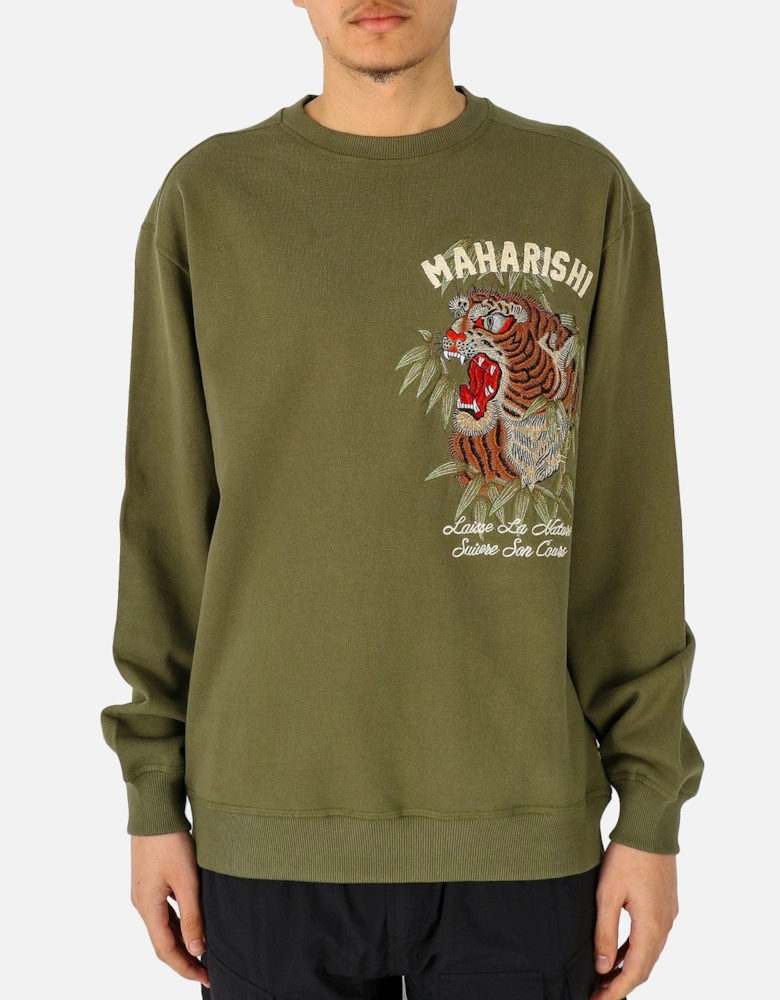 Maha Tiger Embroidered Khaki Sweatshirt