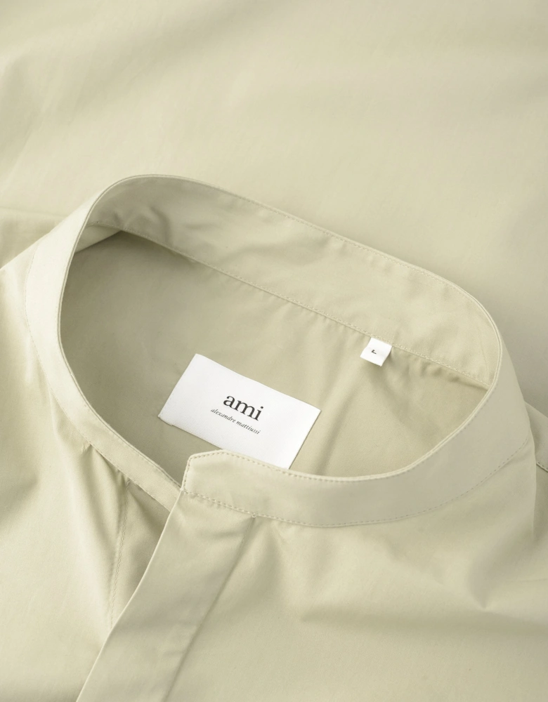 Mandarin Collar Poplin Shirt Beige