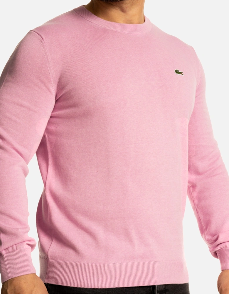 Mens Crew Neck Knitted Sweatshirt (Pink)