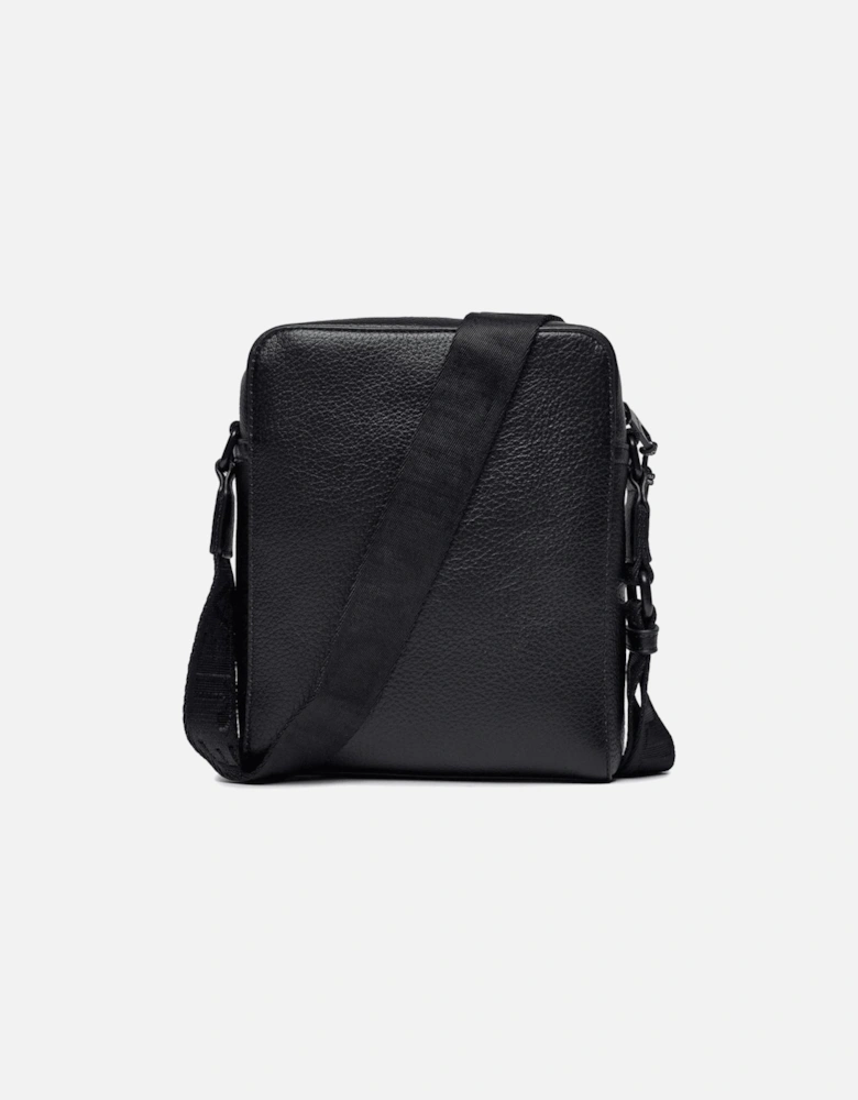 Tumbled Leather Tactile Logo Black Messenger Bag