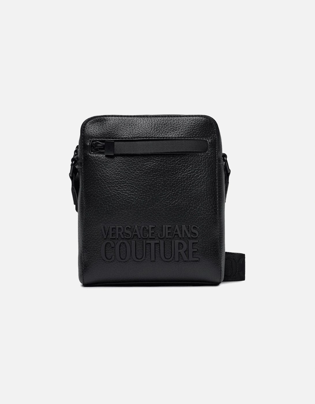 Tumbled Leather Tactile Logo Black Messenger Bag, 3 of 2