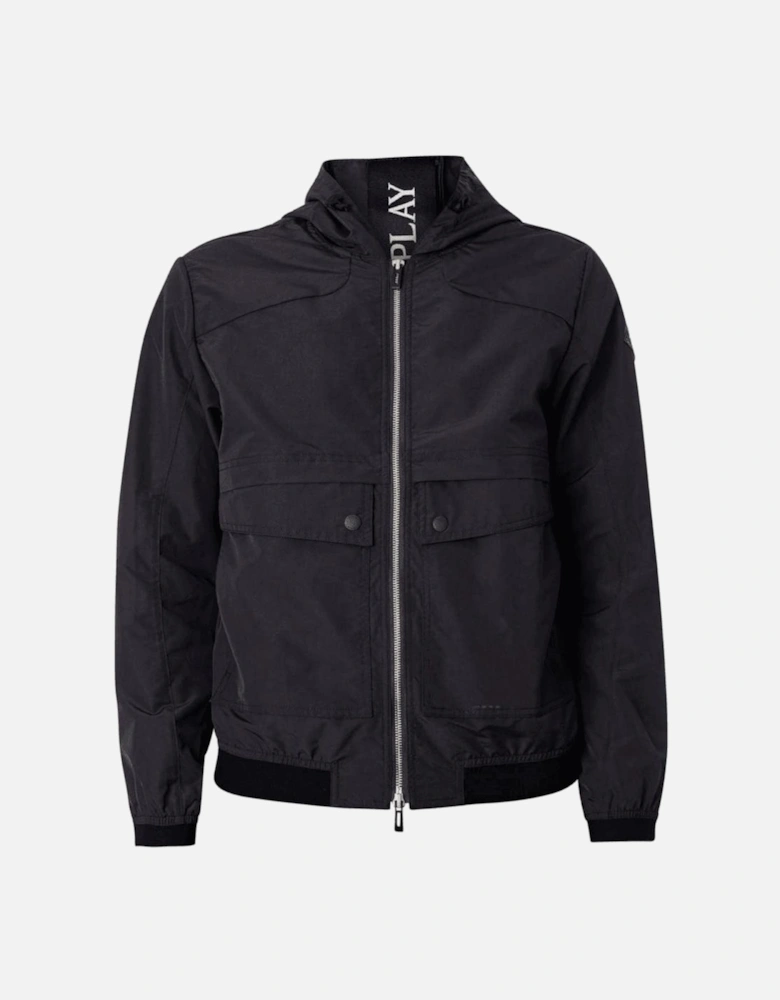 Lightweight Nylon Hooded Navy Windbreaker Jacket