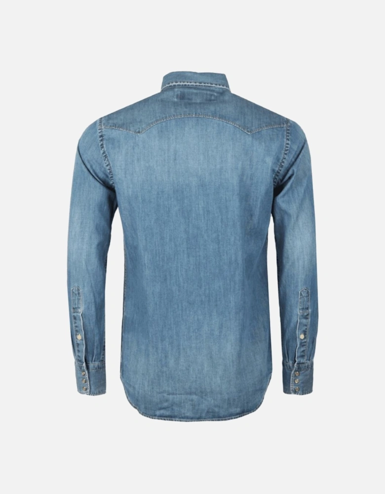 Cotton Regular Fit Mid Wash Blue Denim Shirt