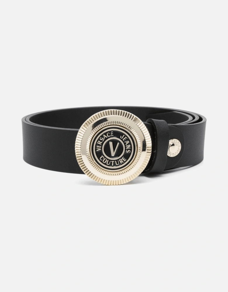 Gold V-Emblem Buckle Black Leather Belt