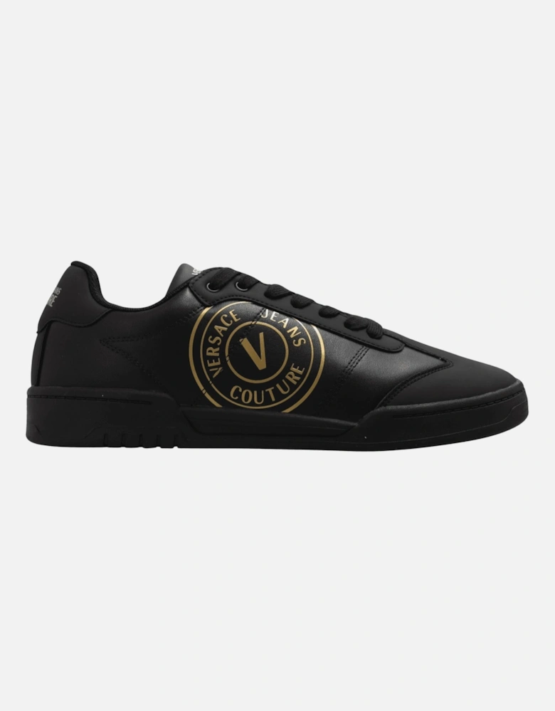 Brooklyn V-Emblem Logo Leather Low-Top Black Trainer