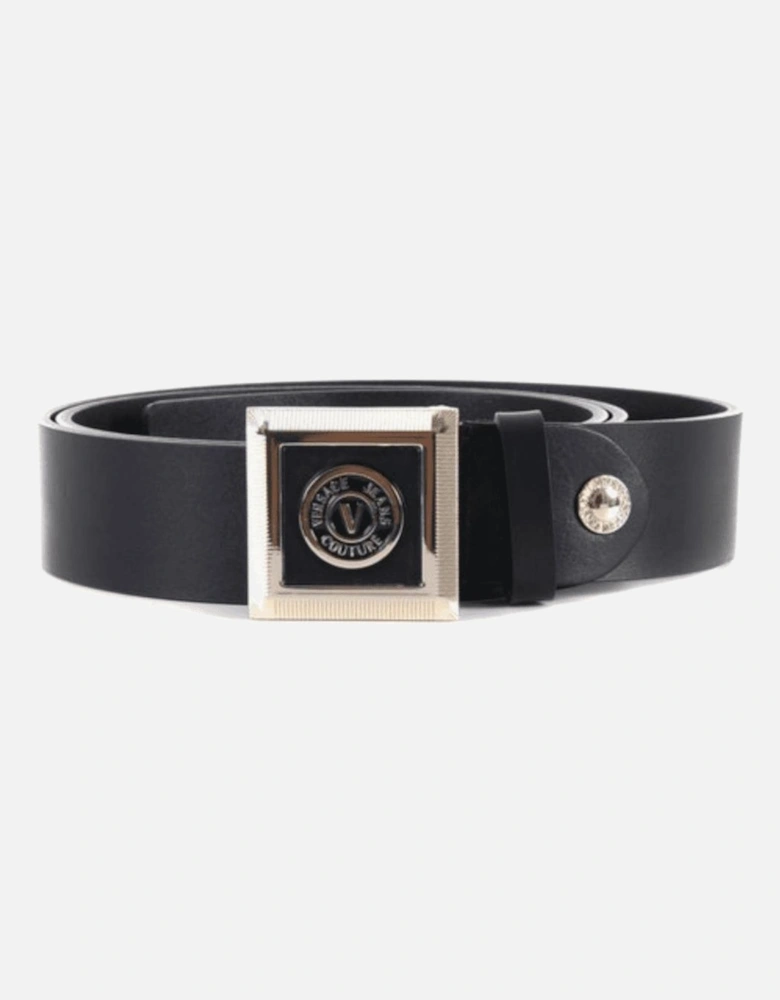 V-Emblem Square Buckle Leather Black Belt