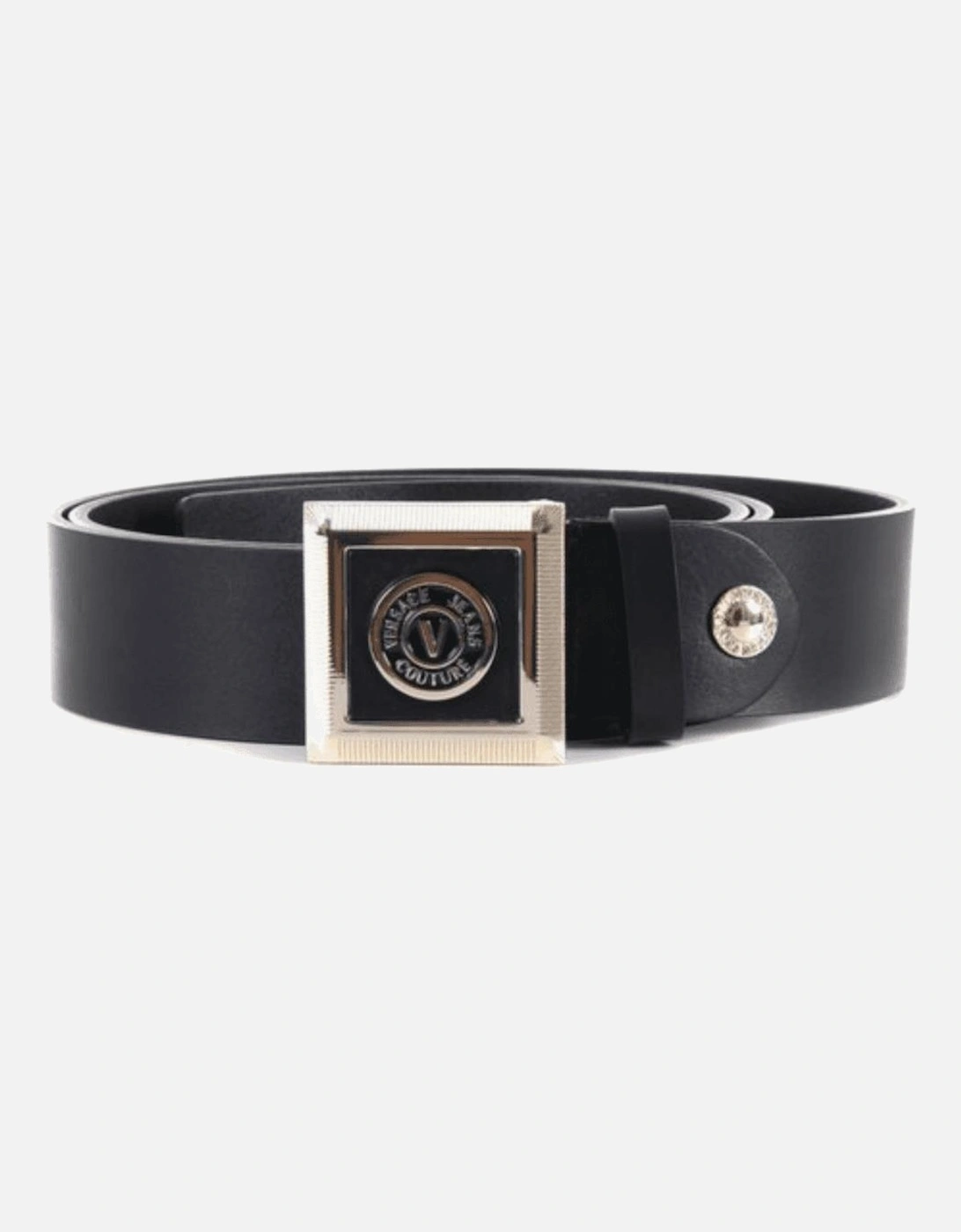 V-Emblem Square Buckle Leather Black Belt, 2 of 1