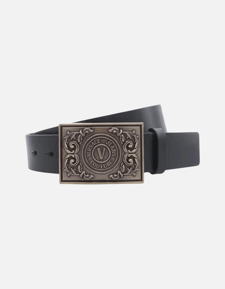 Large Baroque Buckle Black Leather Belt